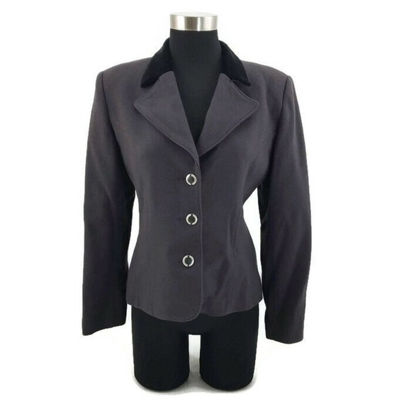 Oleg Cassini Vintage 100% Wool Gray 3 Button Fully Lined Blazer Jacket Womens 6 - Picture 1 of 9